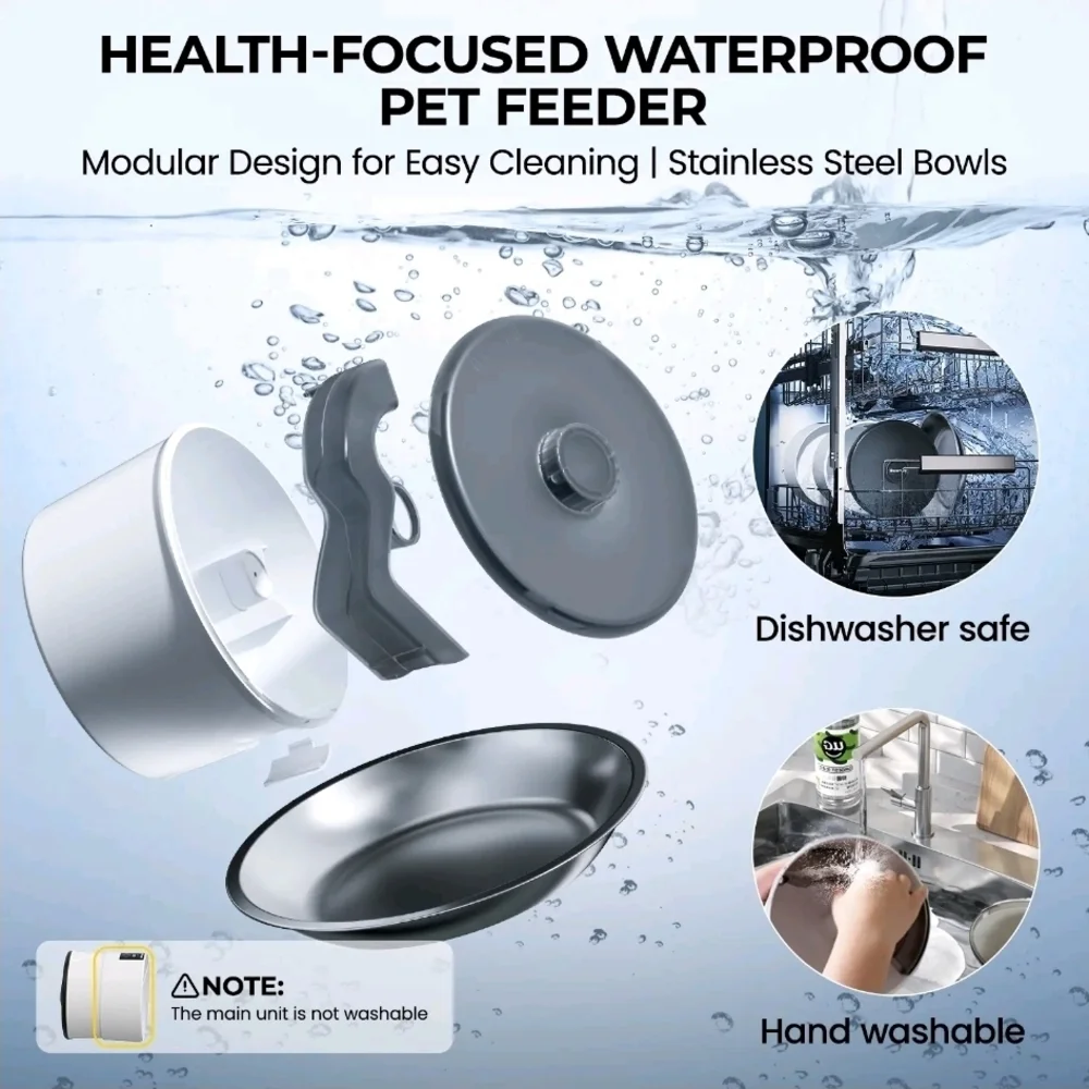 Wall-Mounted Pet Auto Feeder, 10mm Clog-Free, 2.4G/5G WiFi, Dual Power (WHITE)